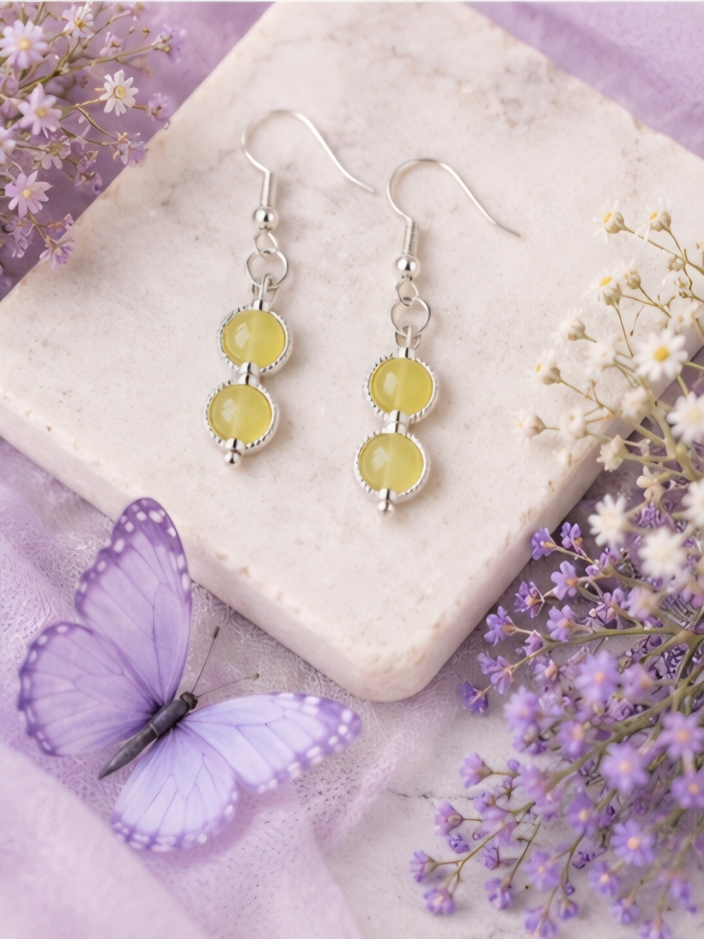 Double-Drop Yellow Stone Dangle Earrings